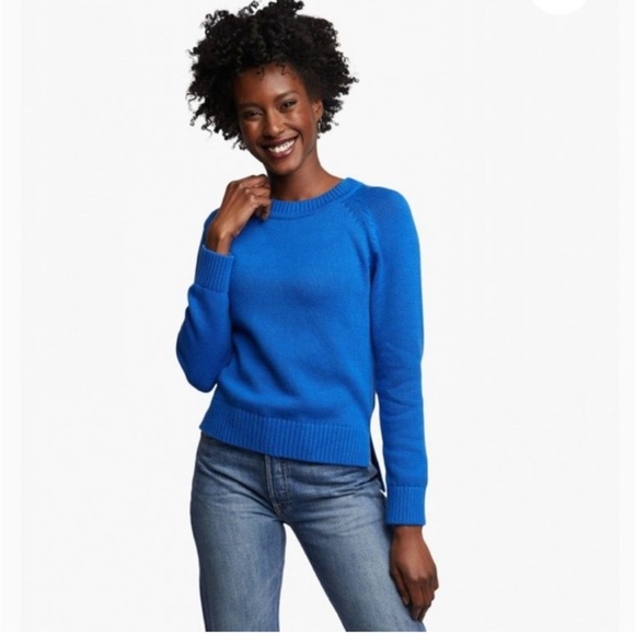 Able Sweaters - Able Lily Pullover Ribbed Knit Step Hem 100% Organic Cotton Blue Sweater Small